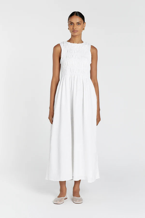 LESSI WHITE LINEN MAXI DRESS | DISSH