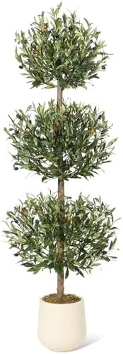 5 ft Artificial Olive Tree, Triple Ball Topiary Faux Plant with Moss & Pot, Outdoor Indoor Realis... | Amazon (US)