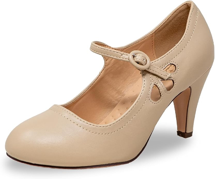 Chase & Chloe Kimmy-21 Women's Round Toe Pierced Mid Heel Mary Jane Style Dress Pumps | Amazon (US)