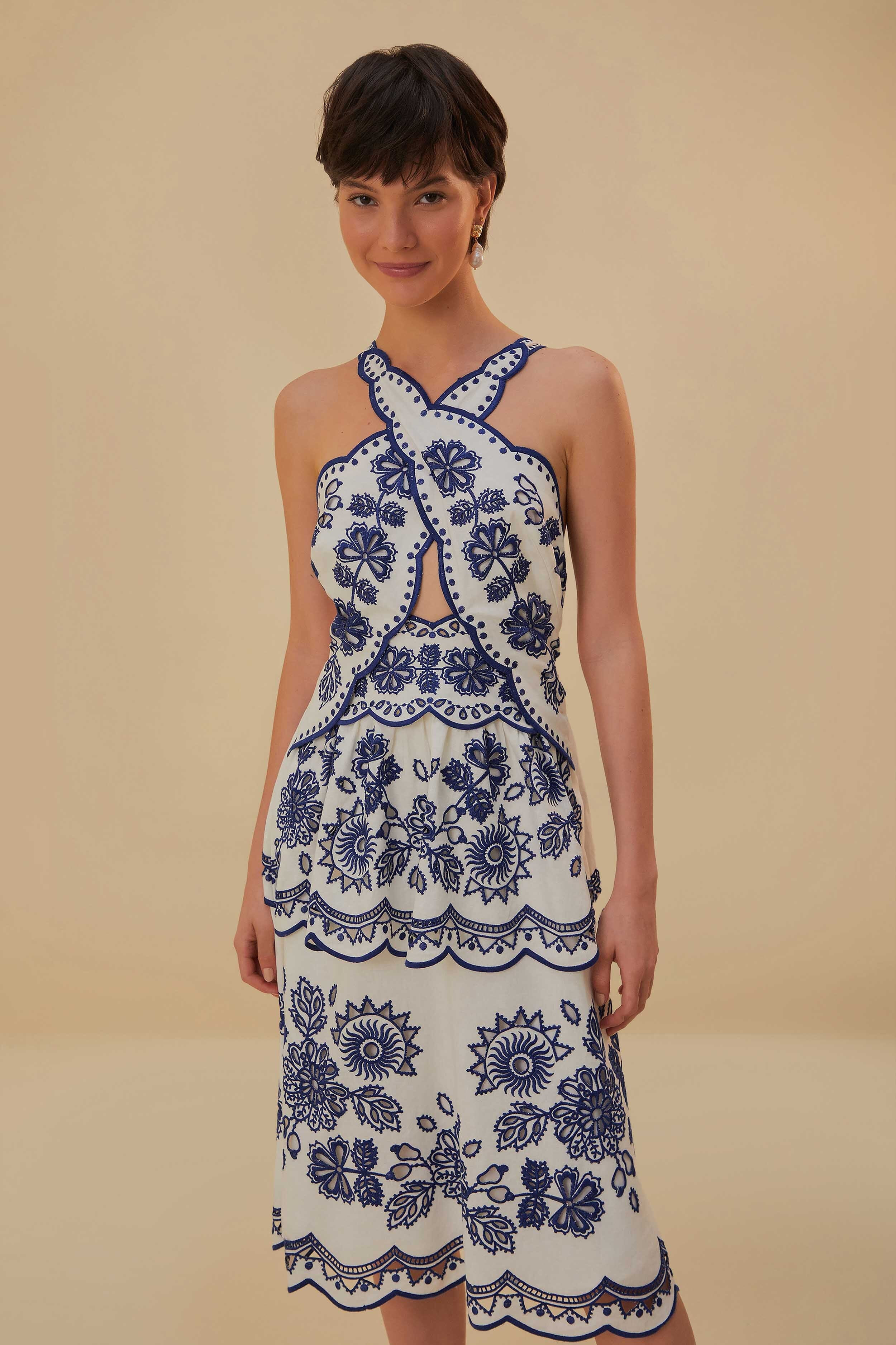 Off-White Richelieu Lenzing™ Ecovero™ Euroflax™ Midi Dress | FarmRio (US)