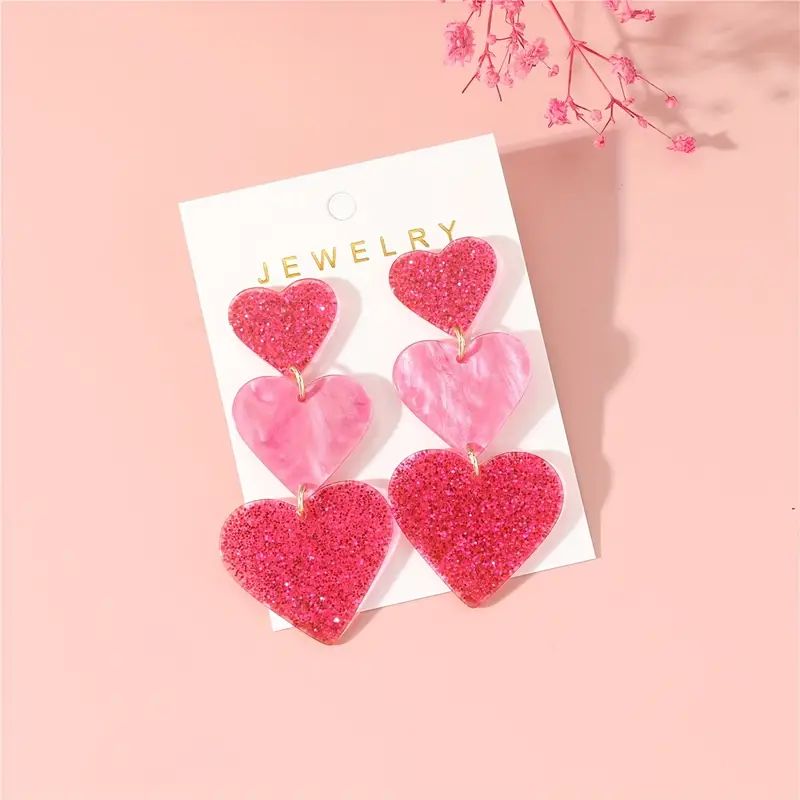 Bling Bling Pink Heart Design Dangle Earrings Cute Cartoon Style Acrylic Jewelry Trendy Valentine... | Temu Affiliate Program