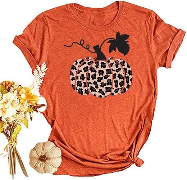 EIGIAGWNG Womens Fall Pumpkin T-Shirts Funny Short Sleeve Halloween Graphic Tees Tops | Amazon (US)