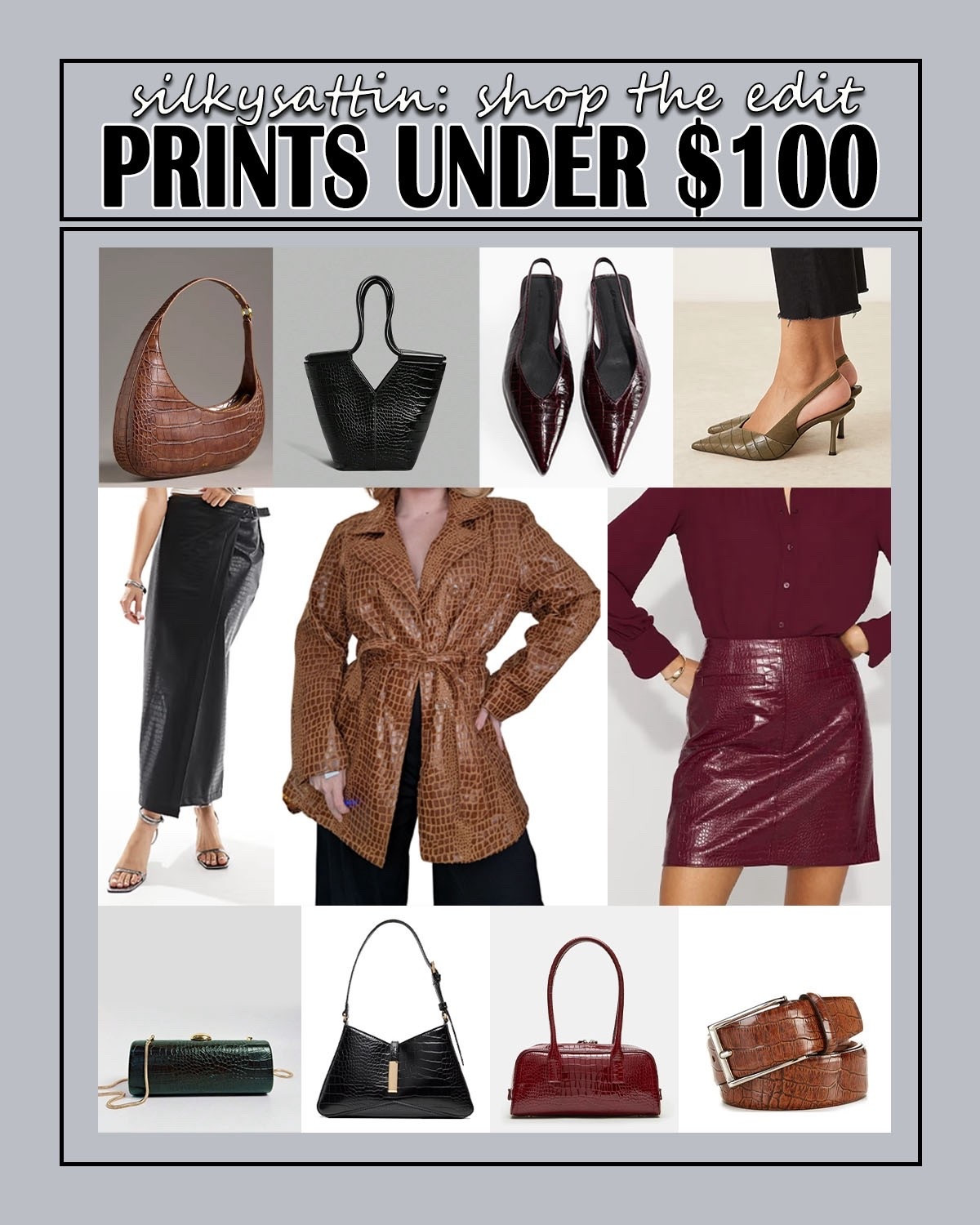 Shop the Edit: Crocodile Prints Under $100

Whoever said prints are considered a neutral color is a winner in my book! It’s one of my favorite subtle ways of taking any outfit to the next level without trying too hard. Shop these crocodile print articles for under $100. I added additional options in “Shop similar products,” all under $100 as well. 

Check out my profile for two other crocodile print posts: one in the $100-$200 range and one over a $200 budget. With these three options, you're sure to find something you love. 

..And if that’s not enough, we have similar posts for all of the following prints too: cow, leopard, snake, and zebra prints! Visit my profile for all things prints.

#faux #cow #croc #crocodile #catprint #leopard #snake #zebra #calfhair #ponyhair #leather #print #pattern 

#LTKSaleAlert #LTKFindsUnder100 #LTKFindsUnder50