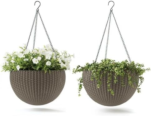 Keter Resin Rattan Set of 2 Round Hanging Planter Baskets for Indoor and Outdoor Plants-Perfect f... | Amazon (US)
