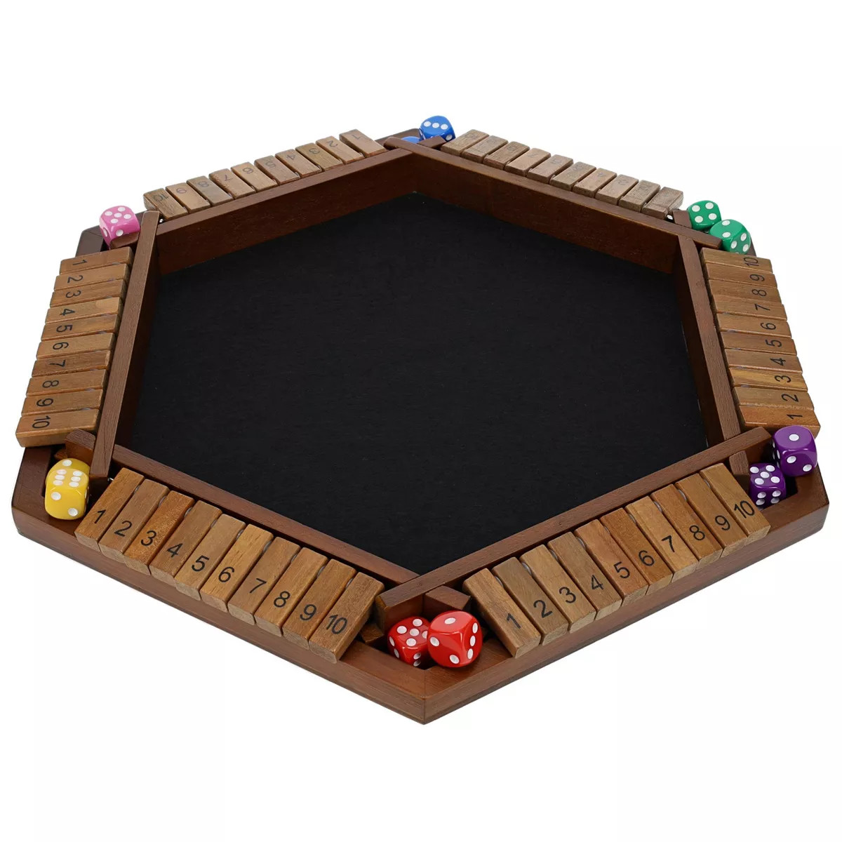 Pacific Shore Games 6 Player 14 in. Shut The Box Board Game, Walnut Stained Wood | Target