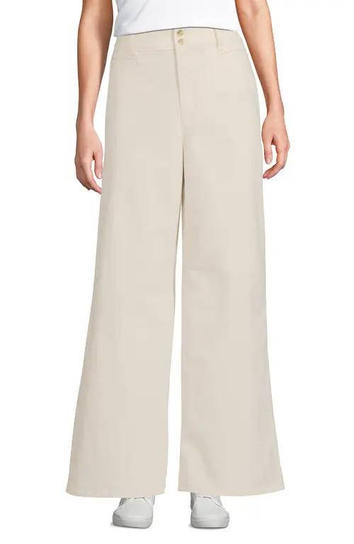 Lands' End Stretch Canvas High Rise Wide Leg Pants in Natural at Nordstrom, Size 6 | Nordstrom