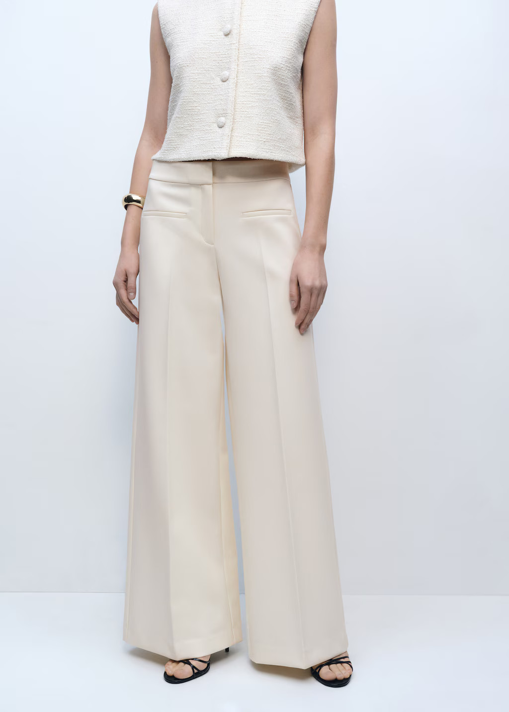 Wideleg mid-rise trousers with pockets - Women | MANGO USA | Mango (US/MX/AU)