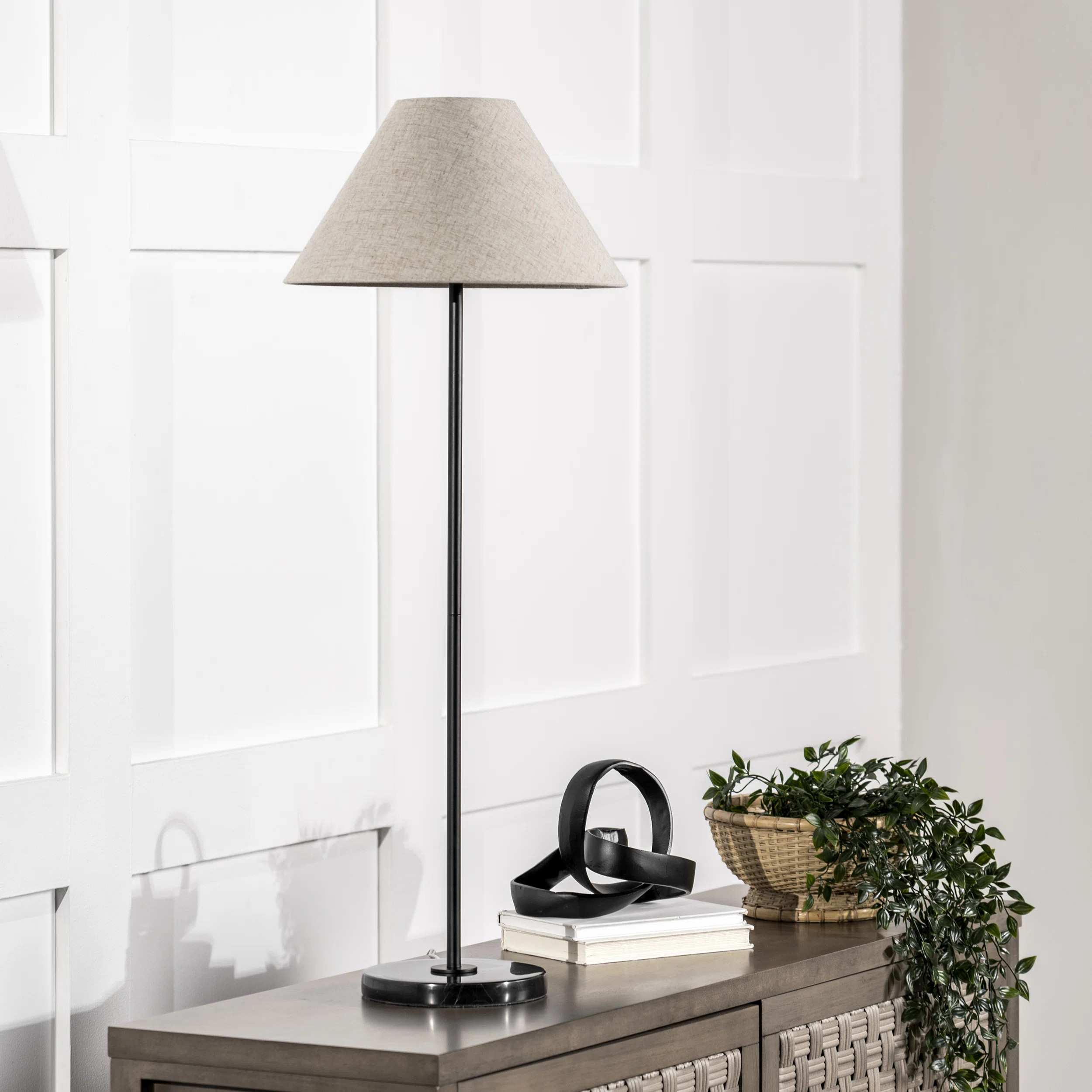 Modern 38" Black Marble And Iron Torchiere Table Lamp | Wayfair North America