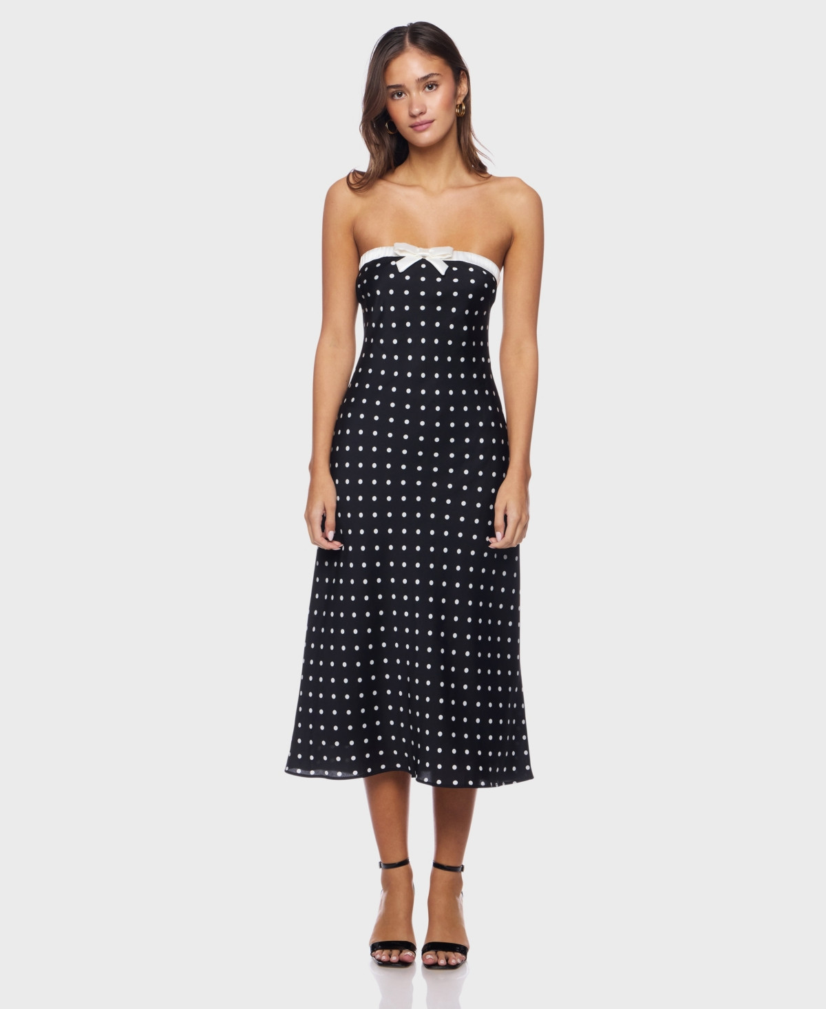 Alex & Sophia Juniors' Polka Dot with Bow Strapless Dress - Black/ivory | Macy's