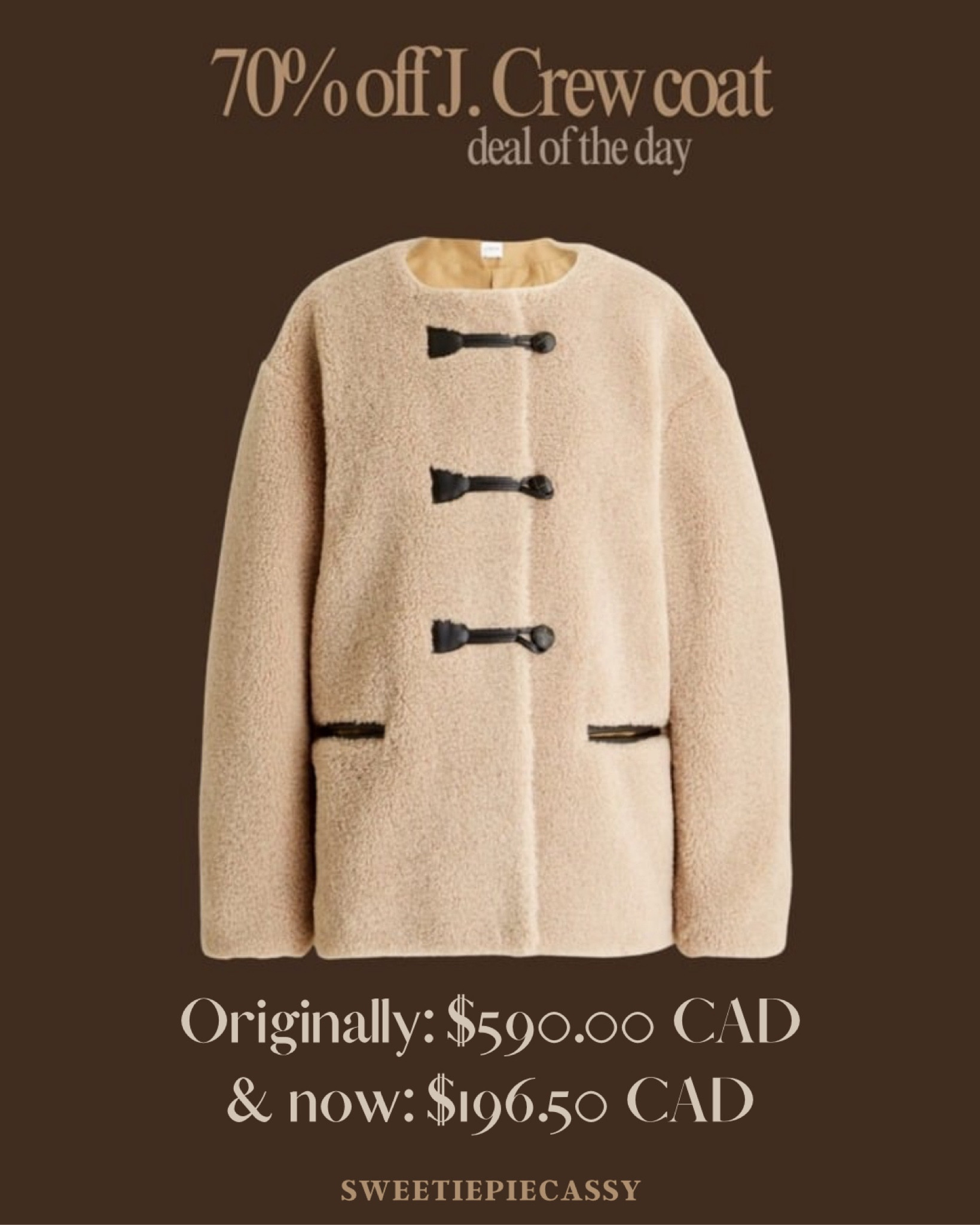 J Crew Factory: The Sale Starts Now! 🤎

Enjoy 50%-70% off everything, online & in-store! I’m spotlighting our best-selling women’s jackets, and this cozy toggle jacket is a must-see.

Originally priced at $590 CAD, it's now a steal at $196.50 — that’s 70% off! The luxe Sherpa fabric adds a chic, comfort-driven vibe that’s perfect for all your fall and winter layering needs.

Don't miss out on this amazing deal—shop now before it's gone! Want it by 12/24? You’ve got just 6 days left to place your order, so hurry! Keep an eye out for even more stylish finds for the whole family!💫 

#LTKwinter #LTKautumn #LTKworkwear #LTKcurves #LTKmodest

#LTKstyletip #LTKsale #LTKcanada