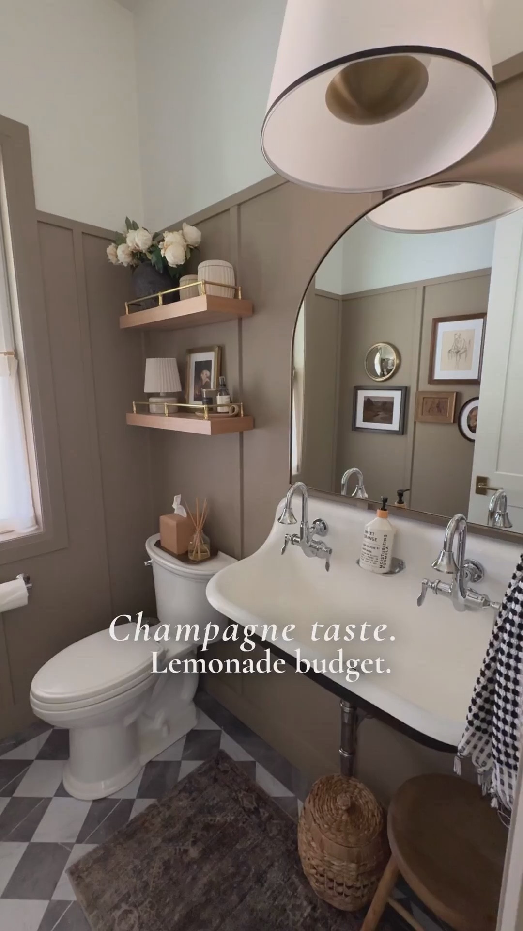 Gallery wall, picture frames, bathroom, decor, powder, bath, floating shelves, gallery, rail, arched mirror, vanity, mirror, pendant, café curtain, mini lamp, shelf, decor, target, Wayfair, peel and stick Tile
#LTKFindsUnder50 

#LTKHome #LTKSaleAlert