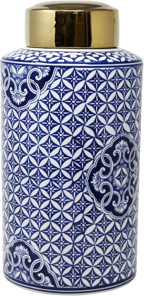 Sagebrook Home White/Blue Jar W/Gold Top 16" | Amazon (US)