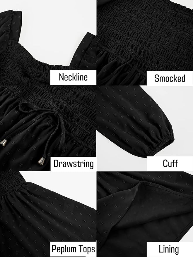 Imysty Womens V Neck Smocked Peplum Tops | Amazon (US)