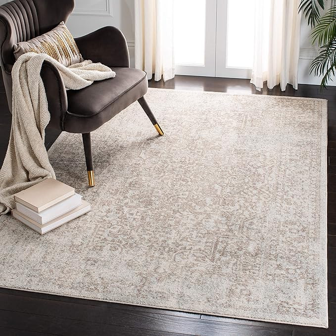 SAFAVIEH Evoke Collection Area Rug - 6'7" x 9', Ivory & Taupe, Oriental Distressed Design, Non-Sh... | Amazon (US)