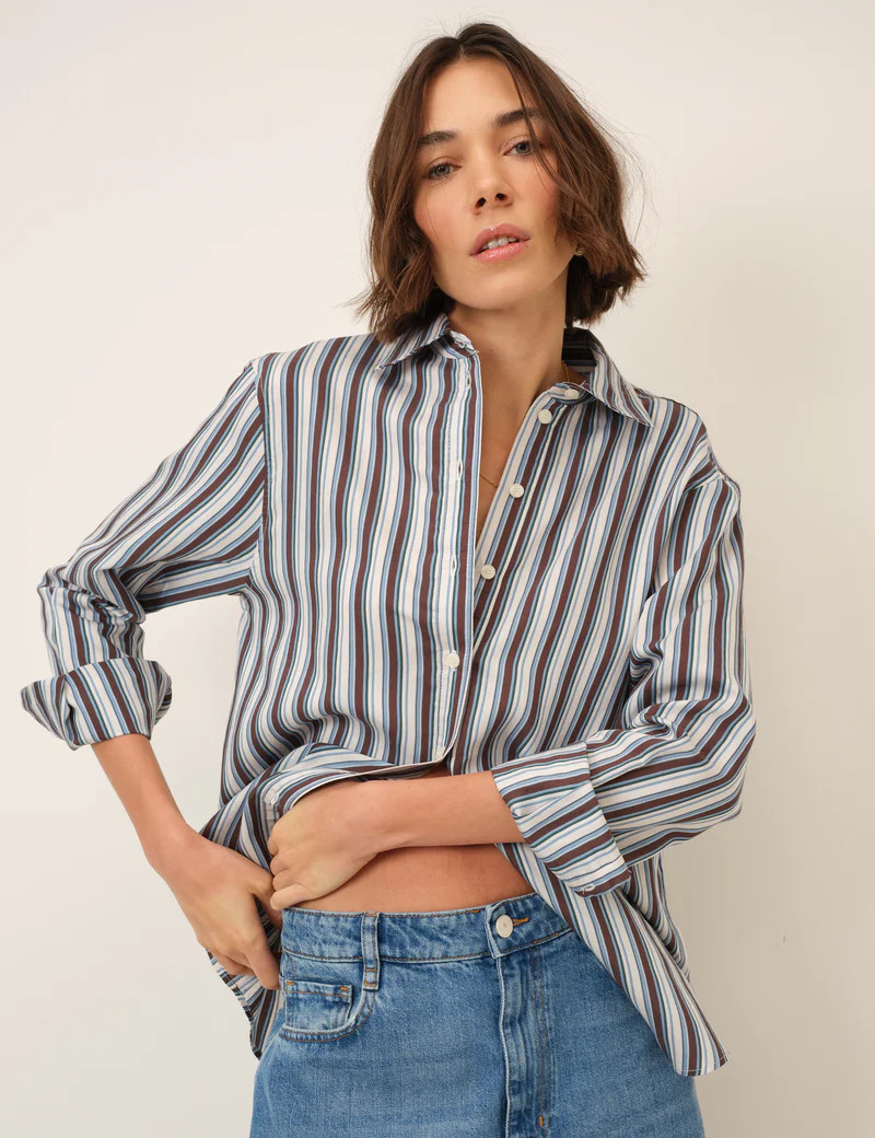Blue And Brown Relaxed Striped Shirt | Nobody's Child