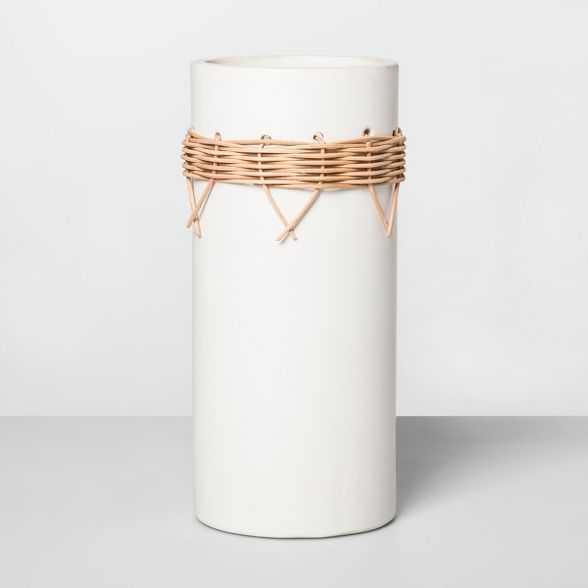 Earthenware Vase With Rattan Accents White/Brown - Opalhouse™ | Target