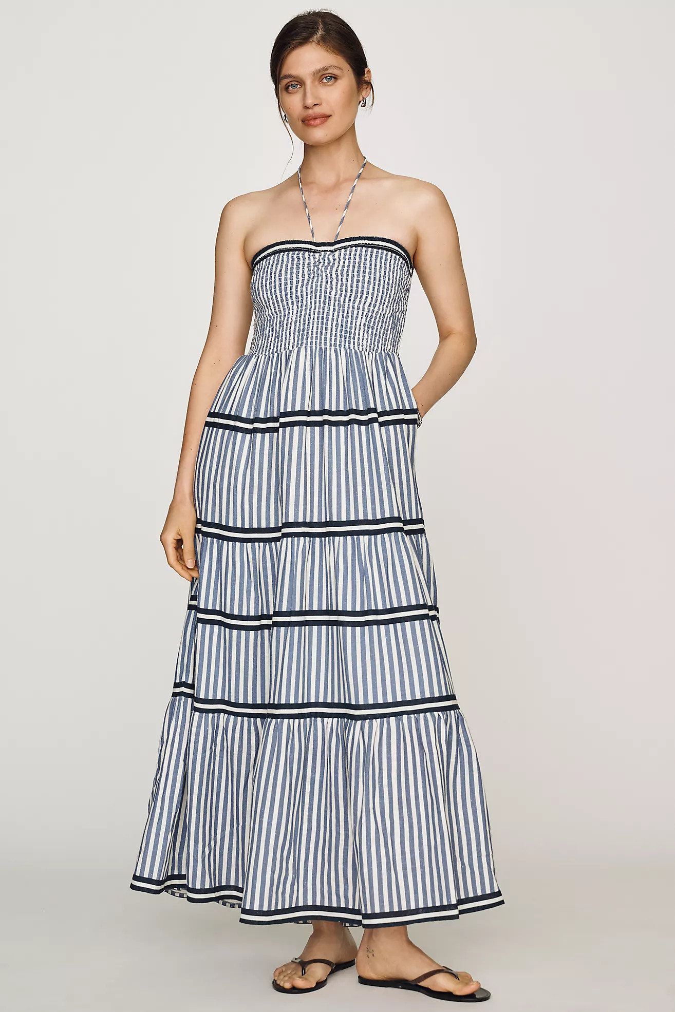 By Anthropologie Linen Cotton Halter Midi Dress | Anthropologie (US)
