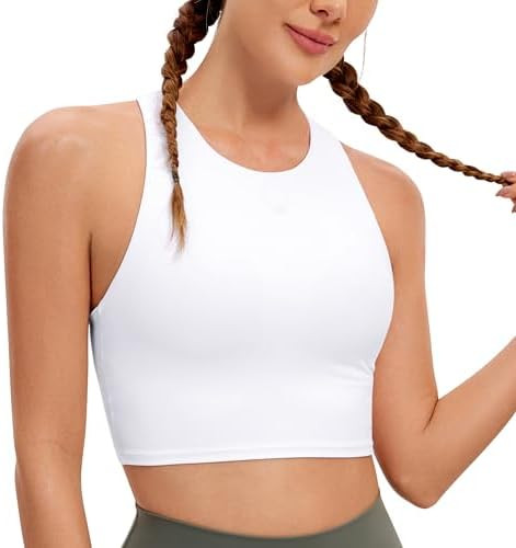CRZ YOGA Butterluxe High Neck Crop Tank Tops for Women - Racerback Padded Longline Sports Bras Wo... | Amazon (US)