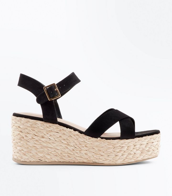 Black Suedette Flatform Espadrille Sandals Add to Saved Items Remove from Saved Items | New Look (UK)