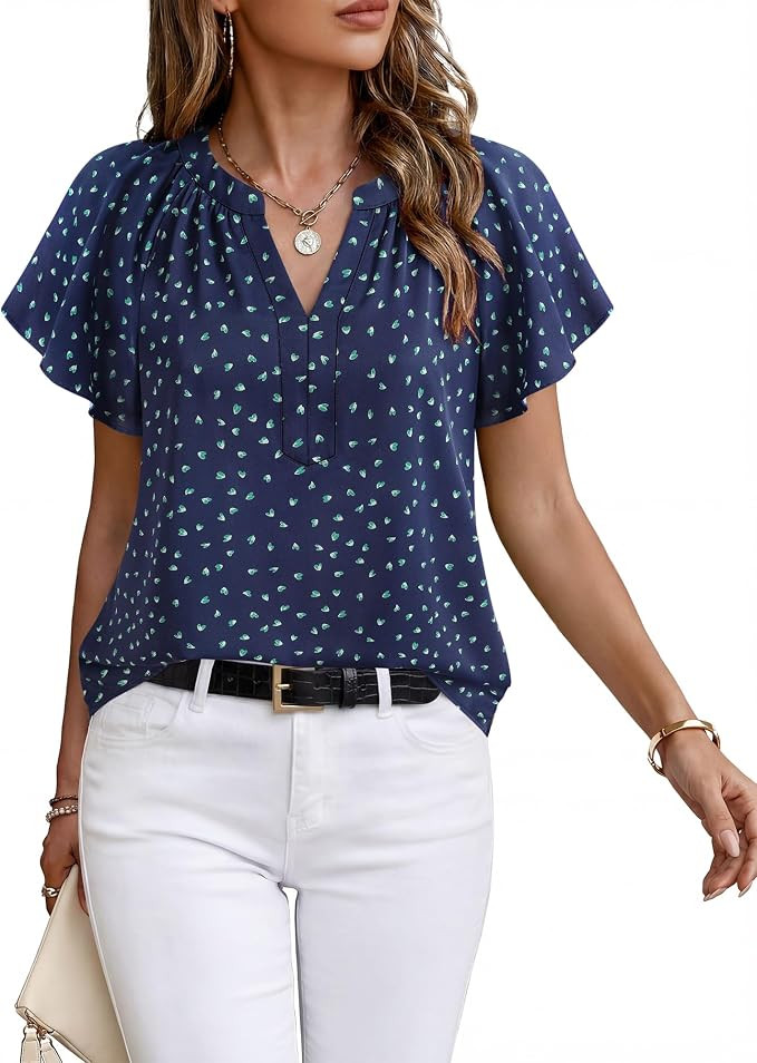 Timeson Womens Summer Tops Short Sleeve Chiffon Blouses Business Casual Shirts | Amazon (US)