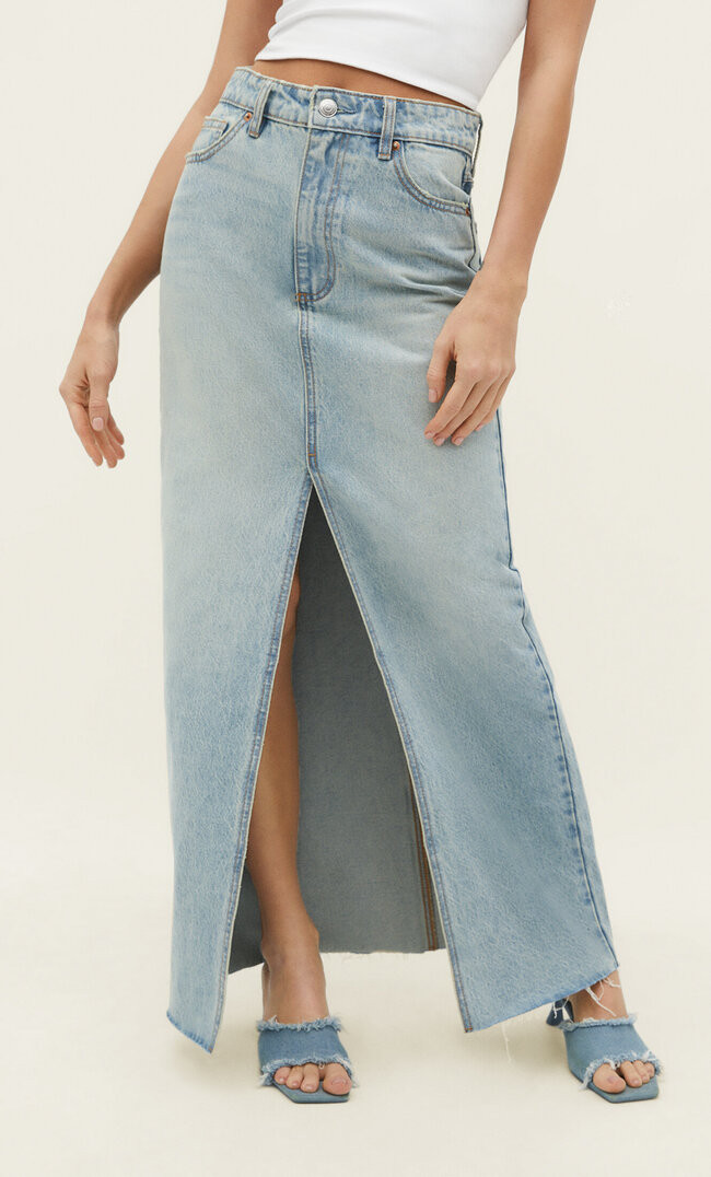 Vintage denim maxi skirt | Stradivarius (UK)