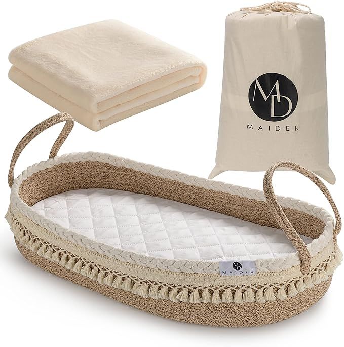 Maidek Baby Changing Basket - Handmade Woven Cotton Rope Moses Basket - Changing Table Topper wit... | Amazon (US)
