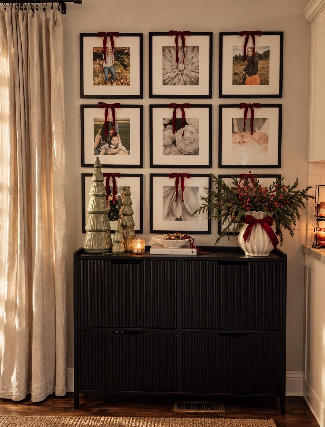 Christmas styling, but make it cozy 🎄❤️ I love how a few deep red velvet bows instantly dressed up our everyday gallery wall for the holidays. Paired with ceramic Christmas trees, fresh-looking greenery and little pops of red, this corner feels festive without being overdone. Linking the Christmas decor to recreate the look! ✨

#ChristmasDecor #HolidayHome #ChristmasHomeDecor #ChristmasInspo

#LTKSaleAlert #LTKSeasonal #LTKHome
