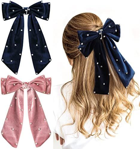 2pcs Large Velvet Hair Bows for women, KIDSBETT 6.5inch Elegant Big Hair Barrettes for Girls, Vin... | Amazon (US)