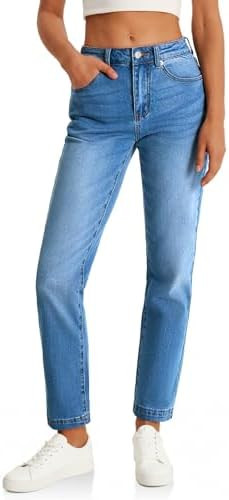 Cicy Bell Womens Straight Leg Jeans High Waisted Mid Rise Stretchy Denim Pants Tapered Petite Jea... | Amazon (US)