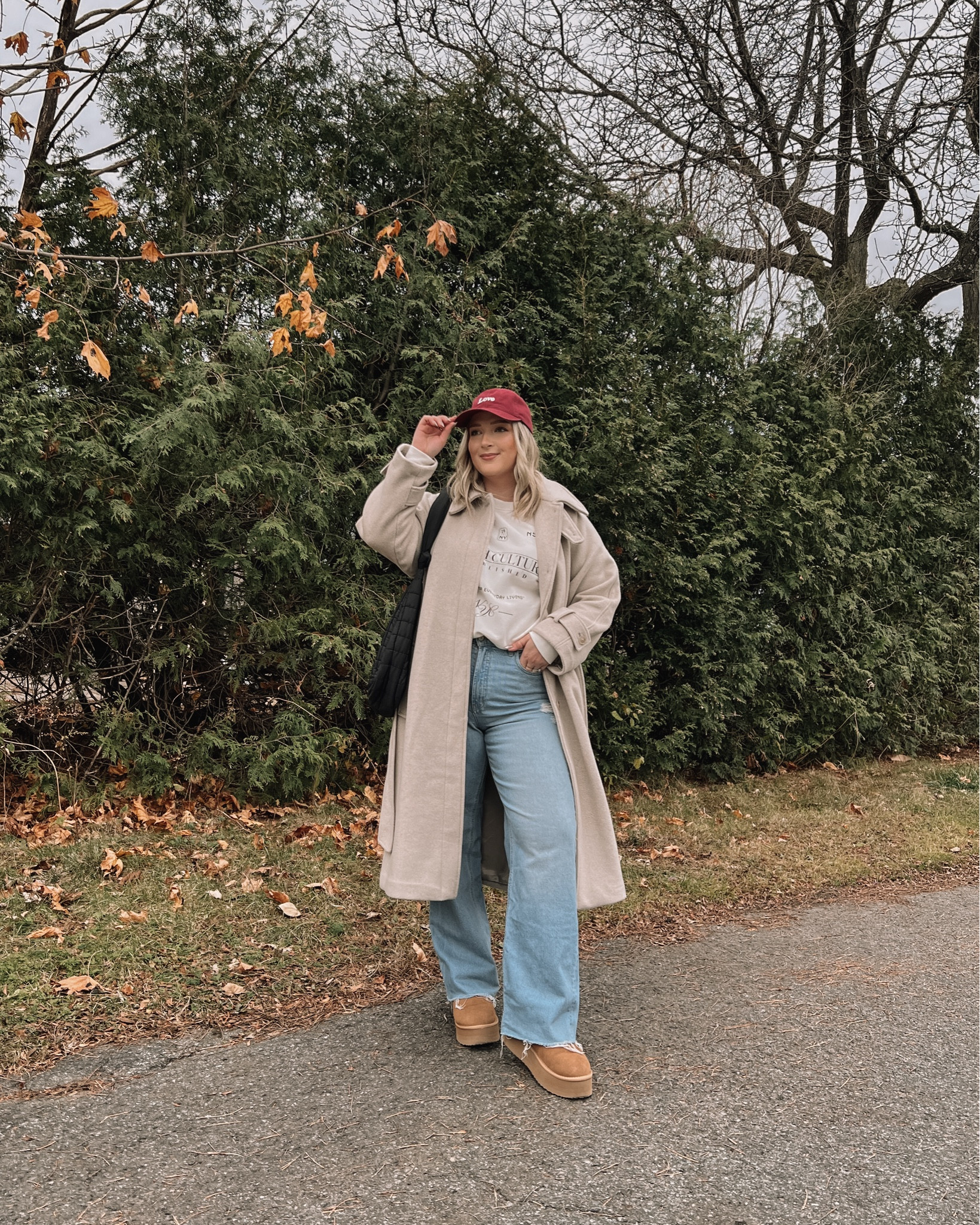 Casual midsize fall to winter outfit with a pop of red baseball cap! my Abercrombie wool coat is from last year, but I linked similar from their current collection! Wearing my usual size L. Sized up to XXL in the sweatshirt for an oversized fit. My wide leg baggy jeans are TTS, wearing 12. My Ugg lookalikes are from Amazon and are holding up so well! I’m usually a 9.5-10 and wear a 10


#LTKautumn #LTKmidsize #LTKwinter