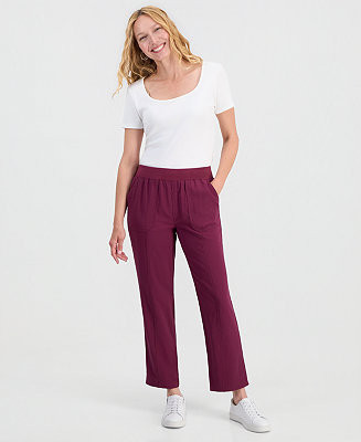Women's Mid-Rise Pull On Straight-Leg Ankle Pants | Macy's
