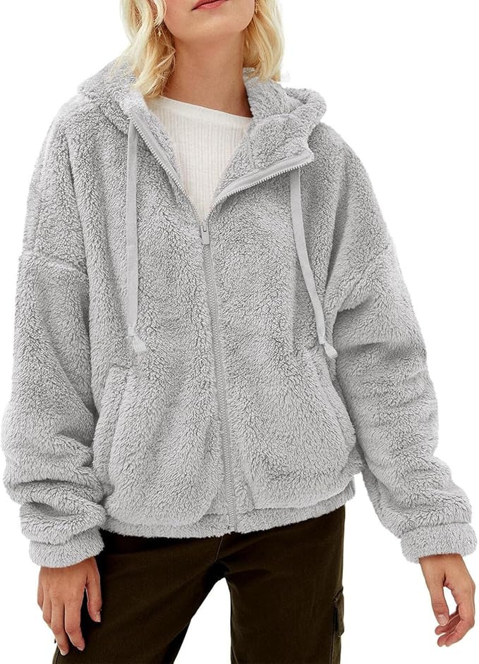 GAMISOTE Womens Fuzzy Sherpa Fleece Jacket Zip Up Oversized Winter Warm Sweatshirt Hoodies 2024 | Amazon (US)