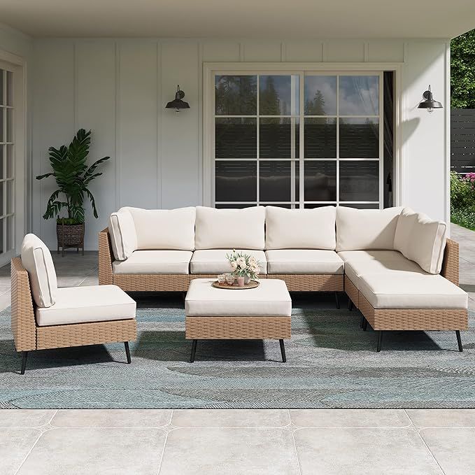 LAUSAINT HOME Outdoor Patio Furniture, 8 Piece Outdoor Sectional Sofa PE Rattan Wicker Patio Conv... | Amazon (US)