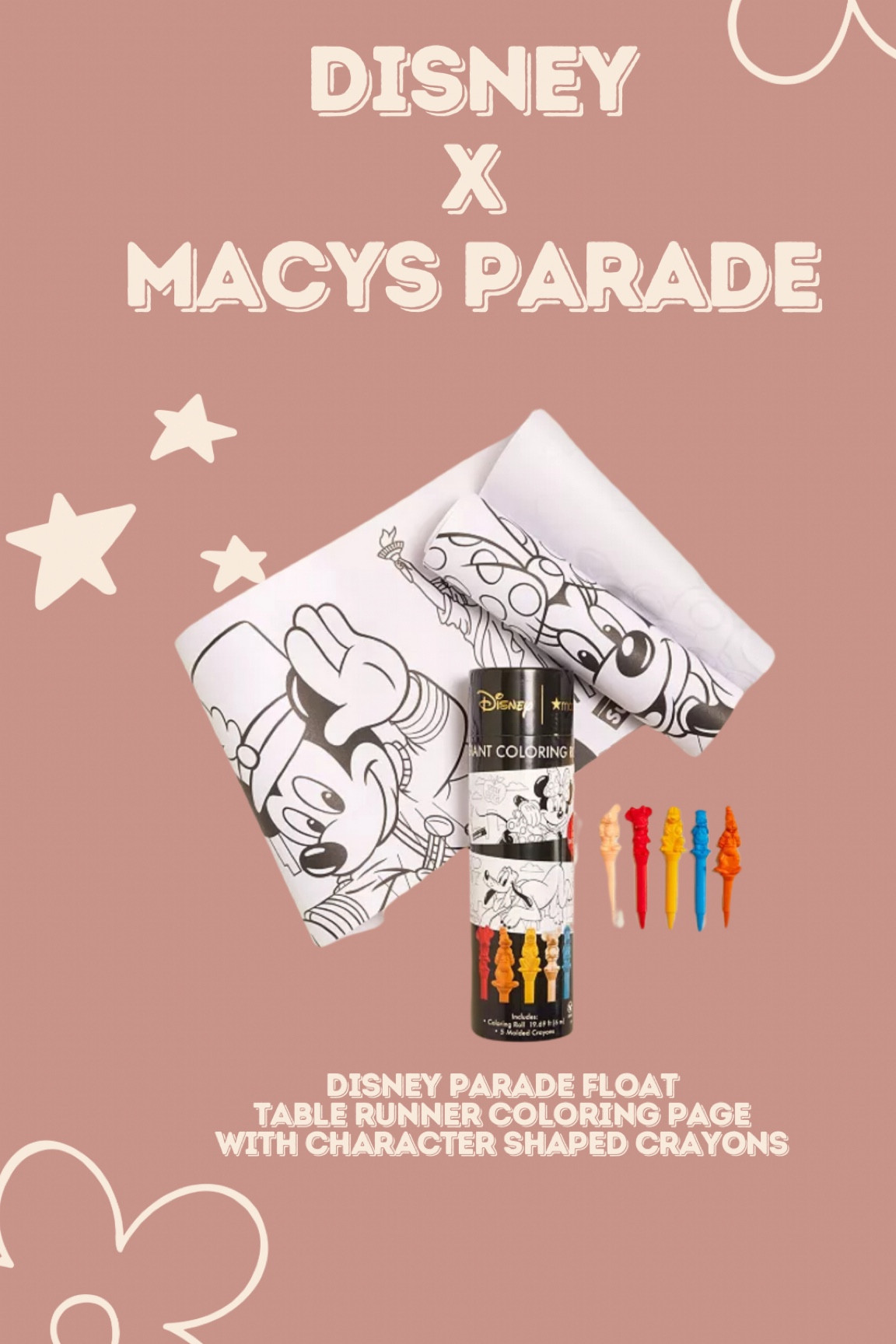 Disney float table runner coloring page with character shaped crayons! 