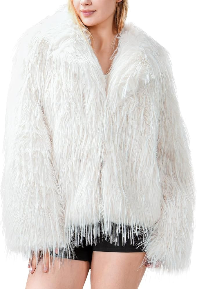 Fur Coats For Women, 2025 Faux Fur Coat Plus Size Faux Fuzzy Jacket Fluffy Long Sleeve Winter Coa... | Amazon (US)