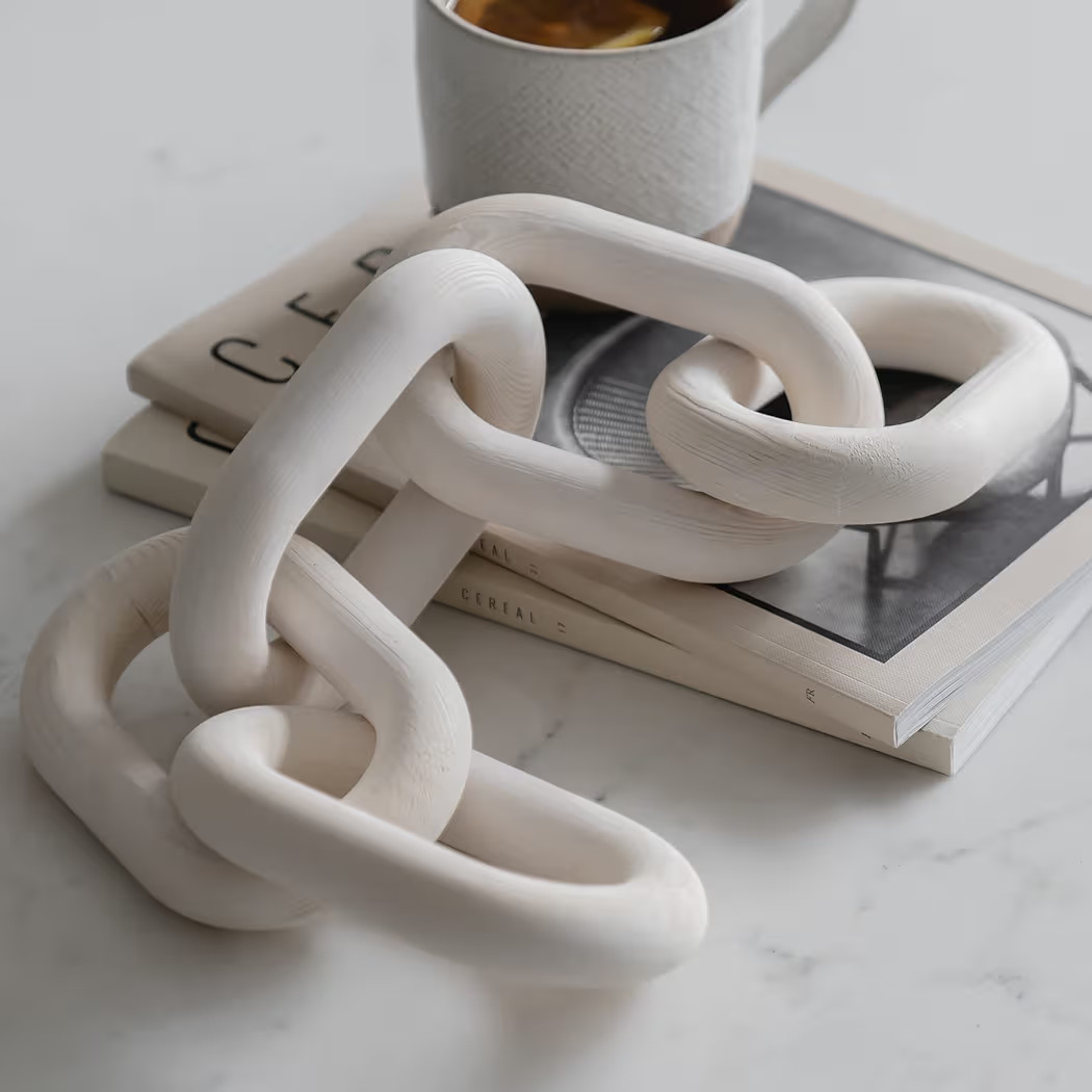 Wood Chain Link Decor - White Wooden Decorative Objects for Shelves, Coffee Table Sculpture, Book... | Amazon (US)
