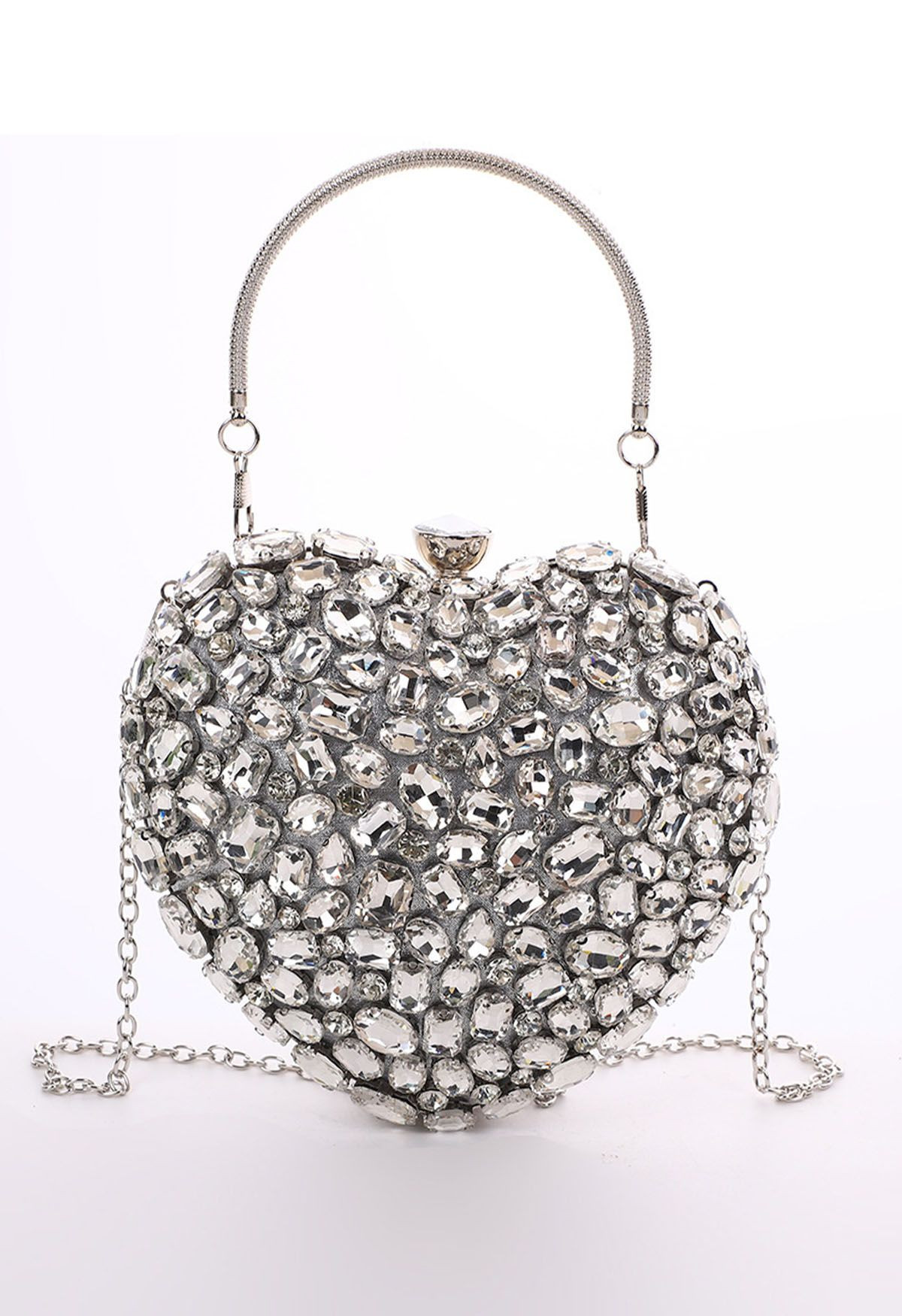 Dazzling Rhinestones Heart Shape Clutch | Chicwish