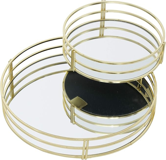 WHW Whole House Worlds Modernist Deco Mirror Trays, Set of 2, Round, Brilliant Glass and Metal, P... | Amazon (US)