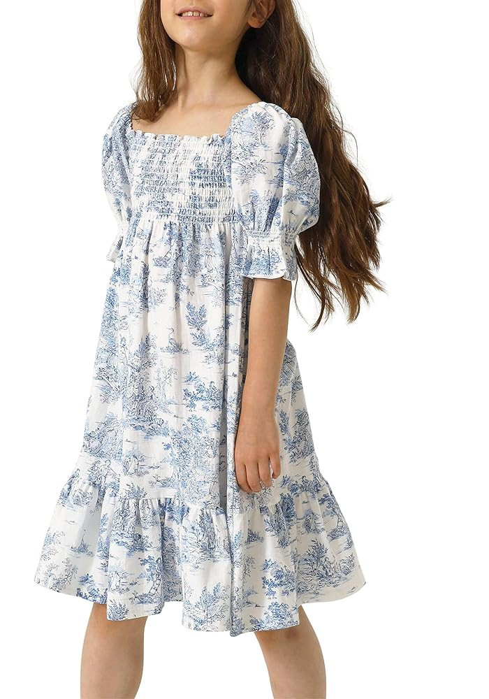 NOTHING FITS BUT Girl’s Classic Cotton Linen Dress, Hana Gown, Puffed Sleeves Frock Kids Cotton... | Amazon (US)