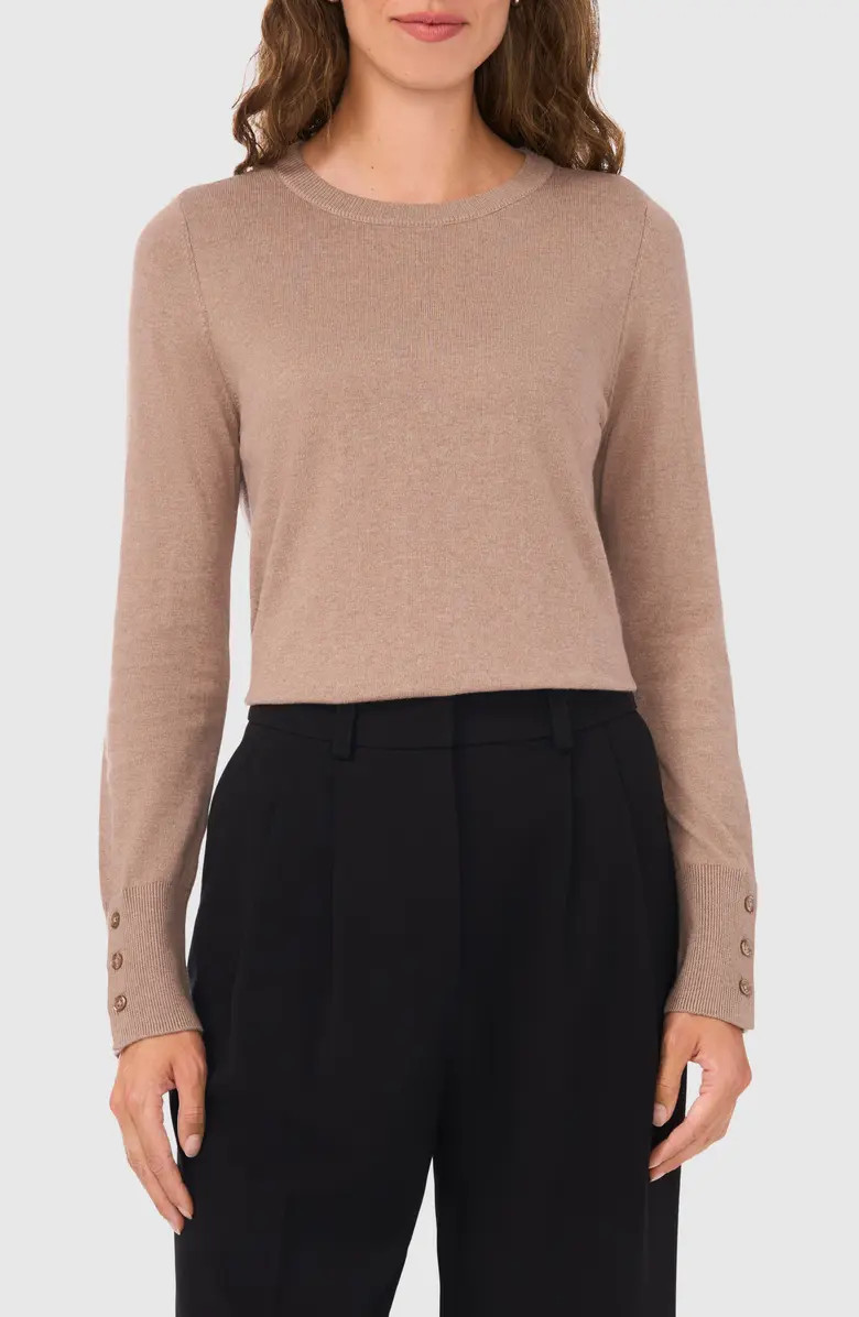 Halogen® Button Cuff Crewneck Sweater | Nordstrom | Nordstrom