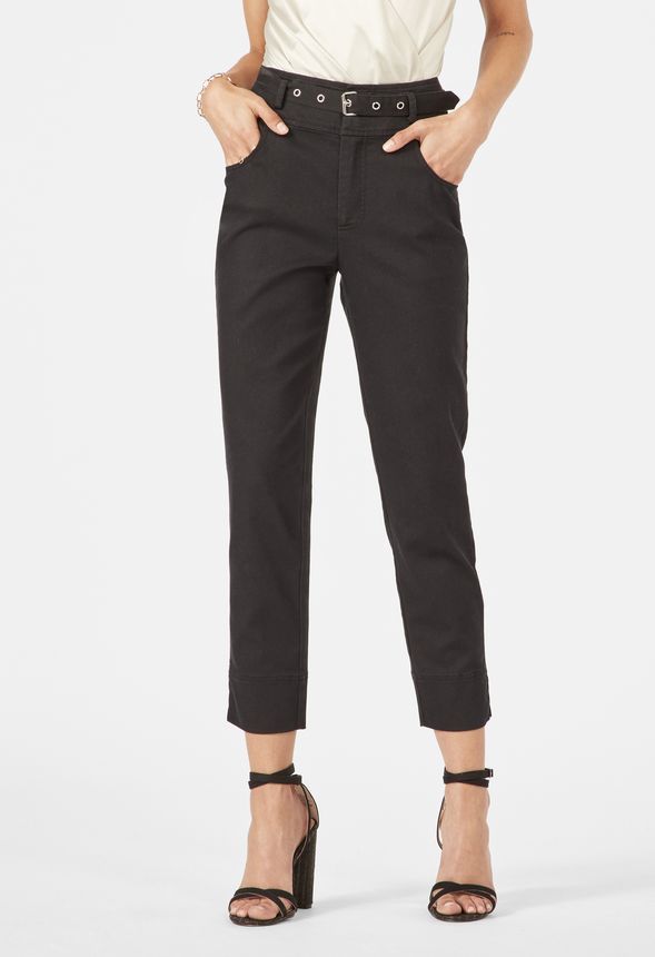 High Waisted Belted Chino Pants | JustFab