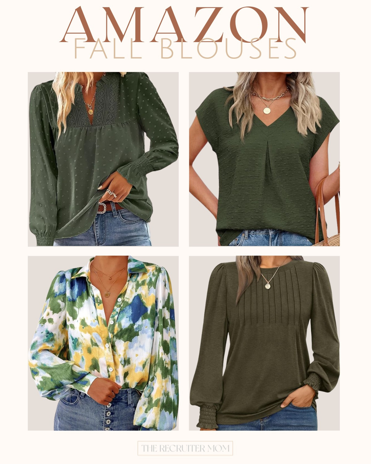 Olive green is my forever fall color. 🫒 These Amazon blouses layer perfectly with denim and make the easiest transition into the season.

#amazonfashion #workwear #fallblouse #familyphotos  

 #LTKSeasonal #LTKWorkwear