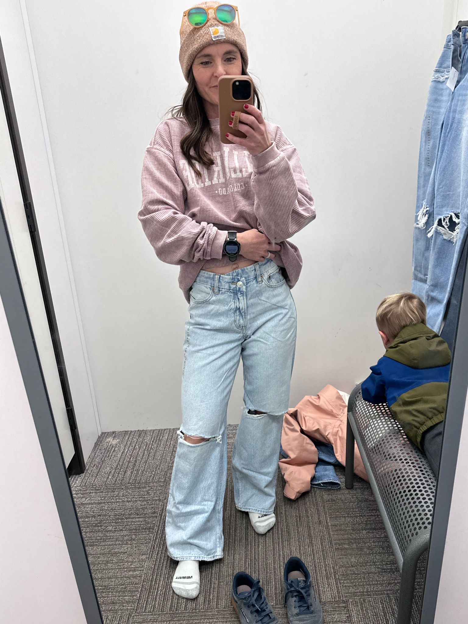 New favorite jeans! These cross over curvy baggy pair from American Eagle are so comfy!