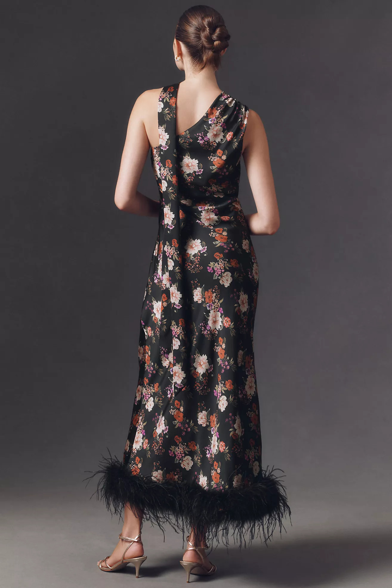 Hutch One-Shoulder Faux-Feather Trim Maxi Dress | Anthropologie (US)