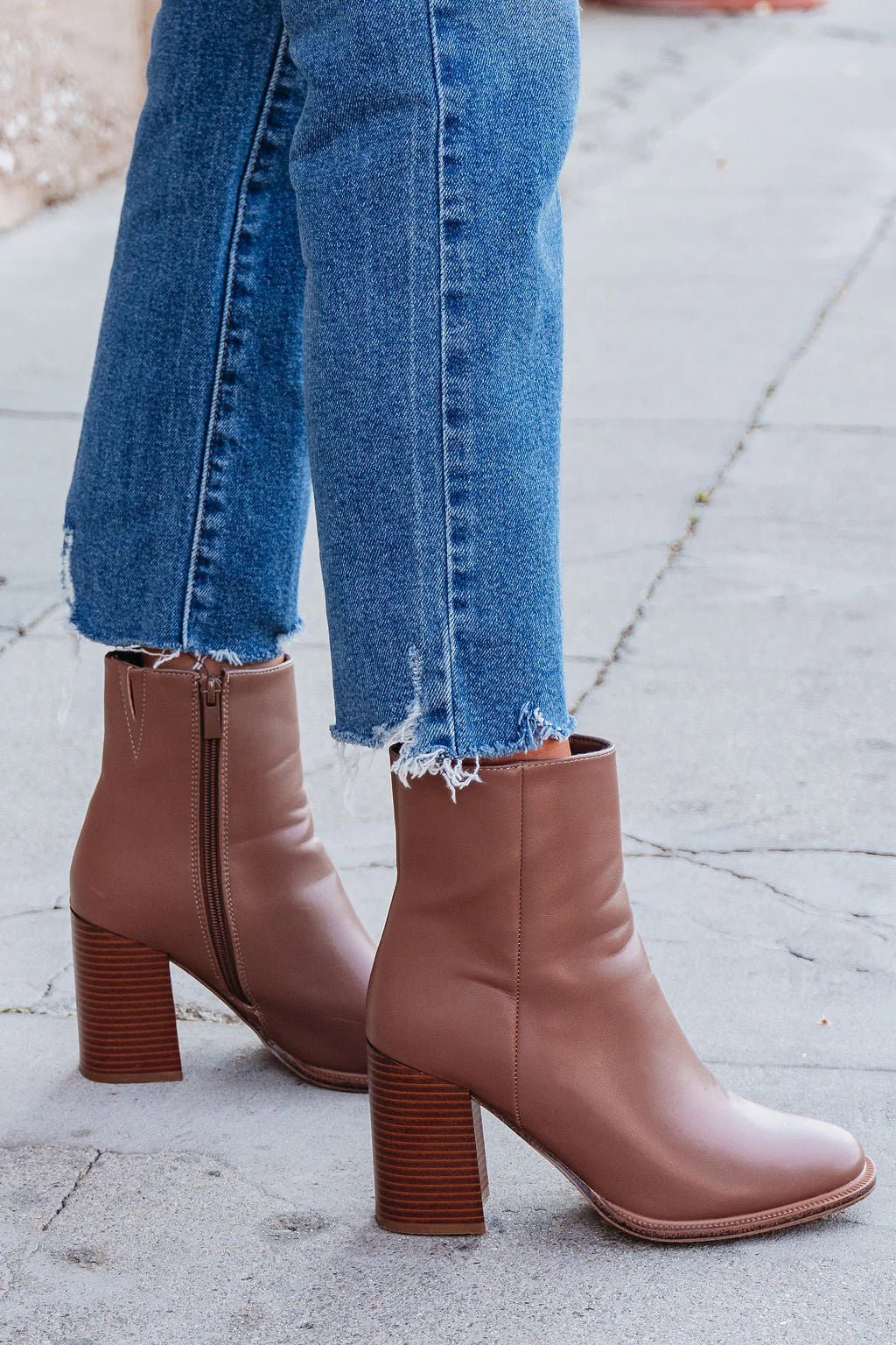 Evelyn Taupe Leather Heeled Ankle Booties | Magnolia Boutique
