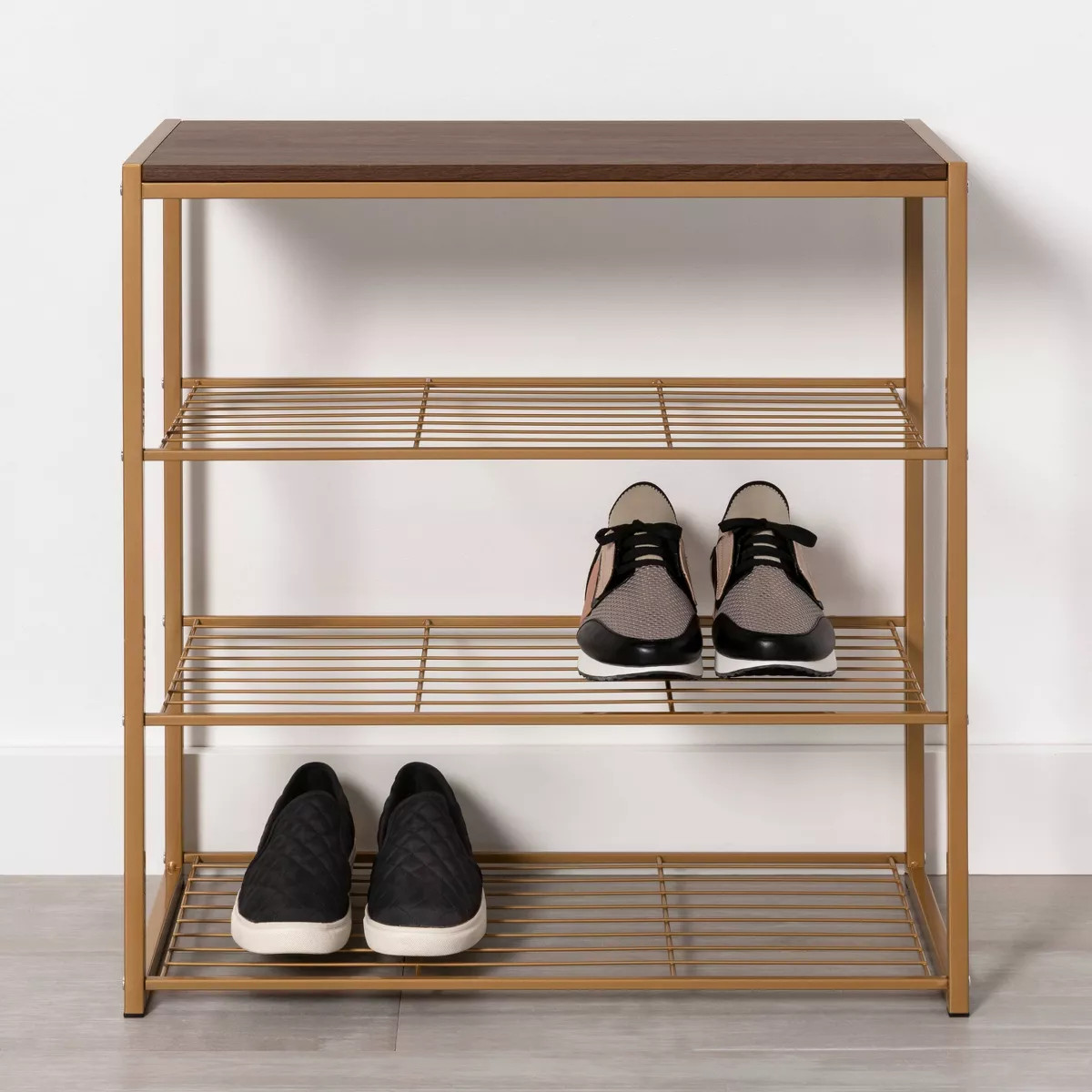 4 Tier Shoe Rack Brass with Walnut Wood - Brightroom™ | Target