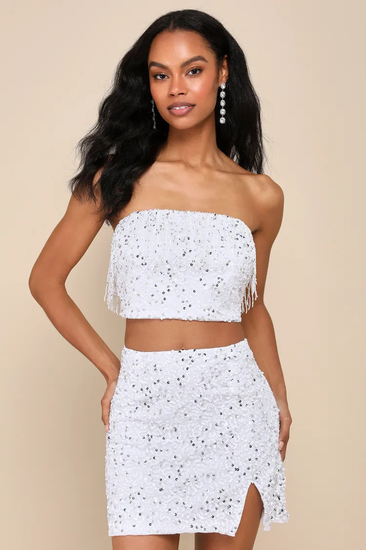 Glam of the Moment White Beaded Sequin Mini Skirt | Lulus