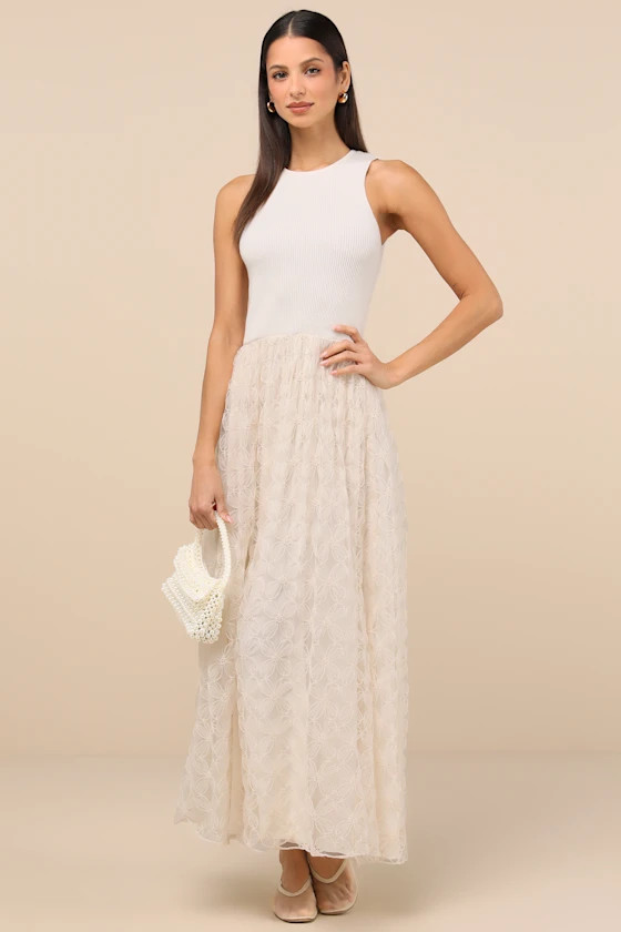 Completely Charming Ivory Sleeveless Textured Maxi Dress | Lulus