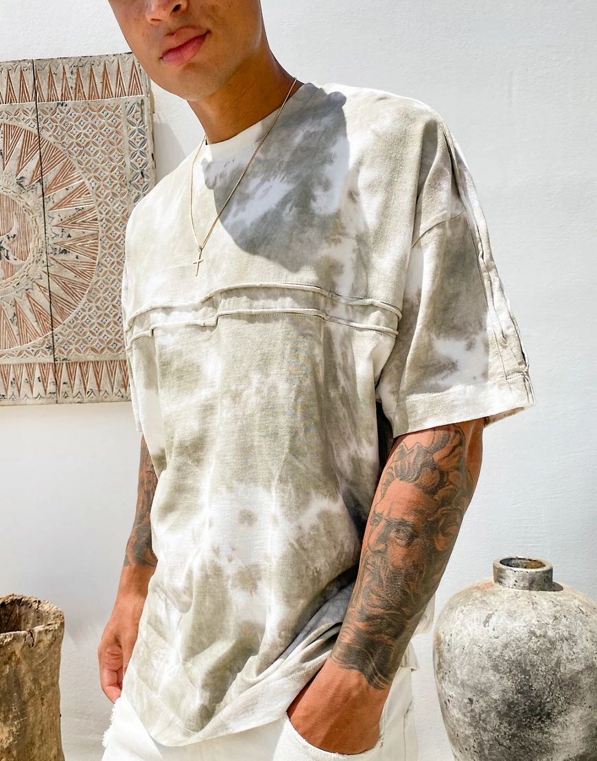 ASOS DESIGN oversized t-shirt with half sleeve in tonal tie dye with raw seam detail-Multi | ASOS (Global)