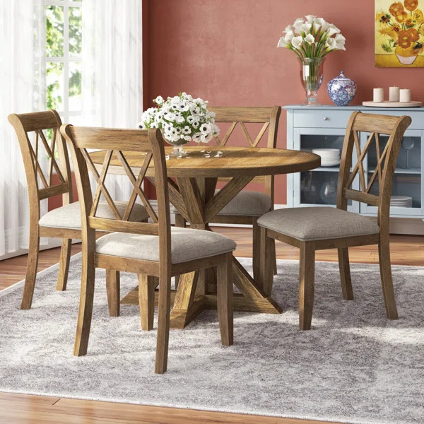 Ebbert 5 - Piece Rubberwood Trestle Dining Set | Wayfair North America